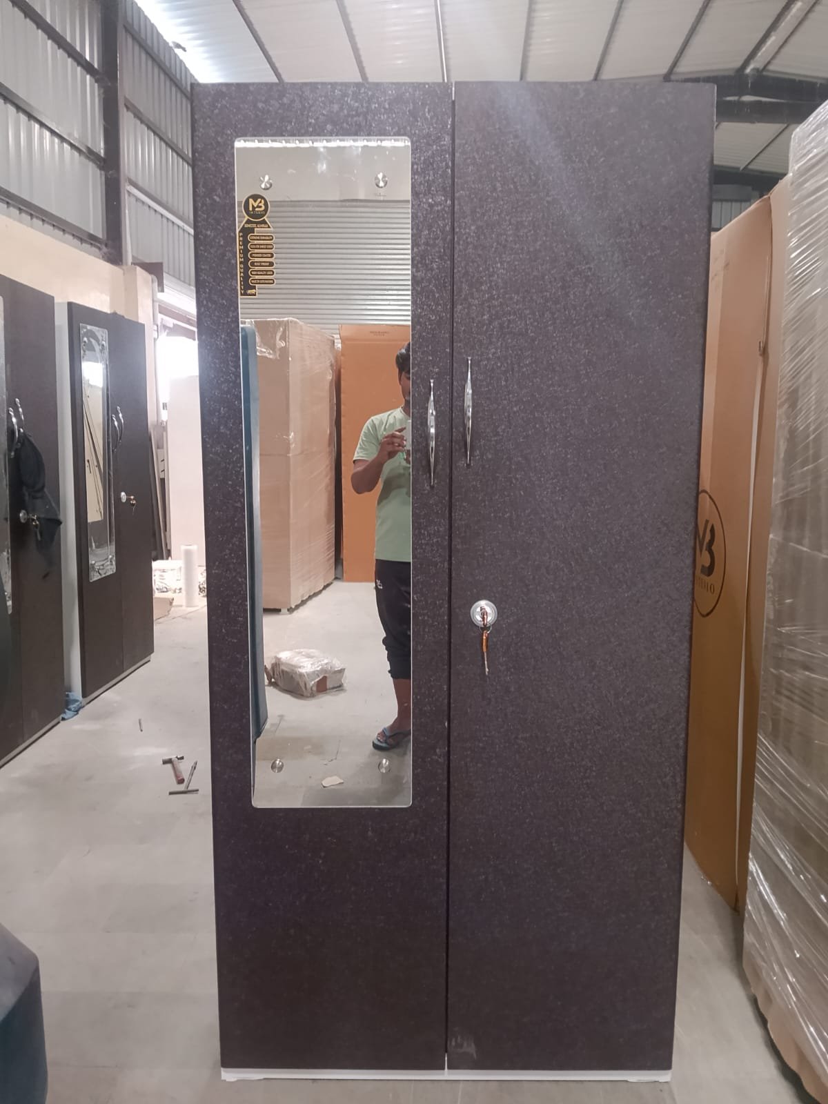 Premium 2 Door Steel Wardrobe with Mirror